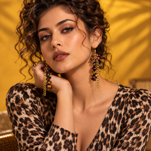 Tiger Eye Charm Drop Earrings