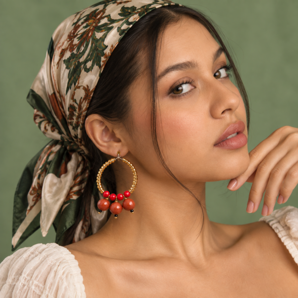 Crimson Terra Beaded Hoop Earrings
