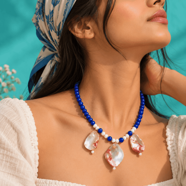 Royal Blue Pearl Charm Necklace